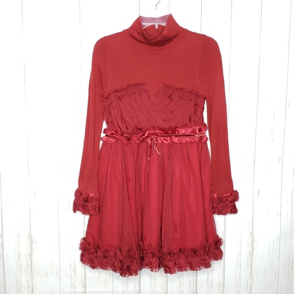 Alaroo Frill Velvet Trim Lonngsleeve Dress Size Medium